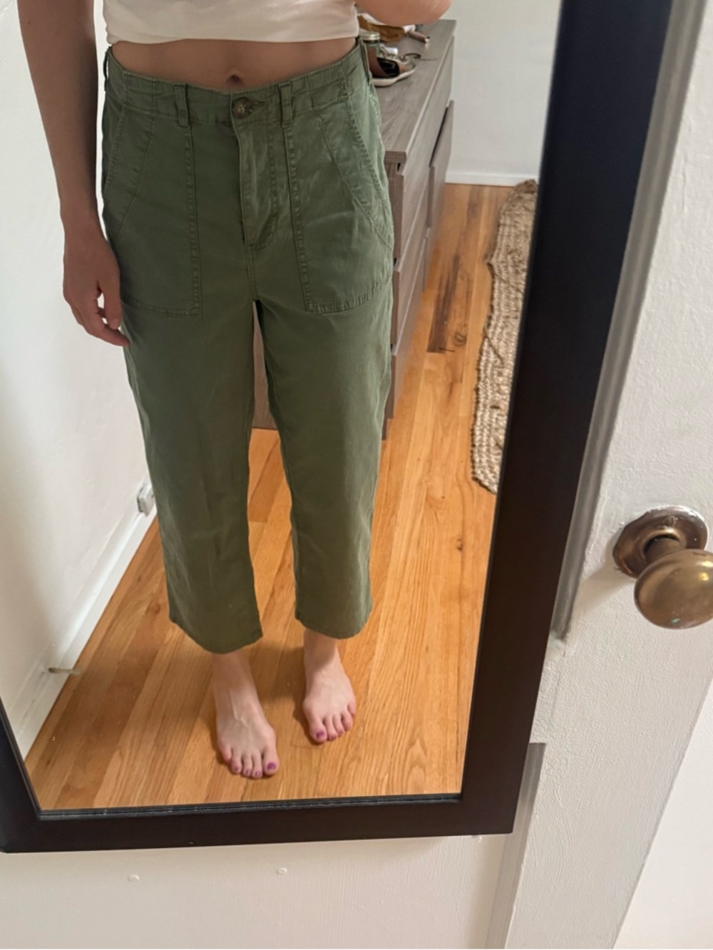 Nicole Miller Olive Green Cropped Utility Pants